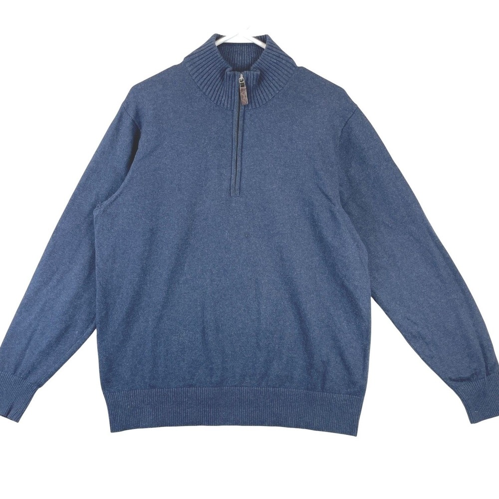 Eddie Bauer Cotton Cashmere Quarter Zip Sweater Mens L Blue Knit Pullover Fall